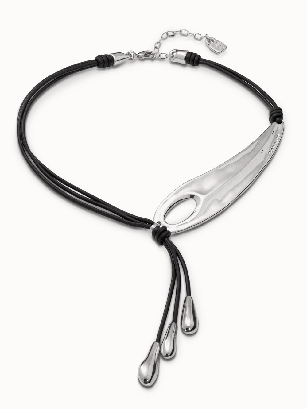 UNO de 50 Fringed Leather Whip Silver Necklace